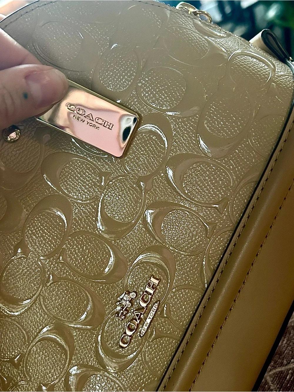 Coach Classic Katy Cream Dome Satchel with Signature Embossing and Gold Hardware